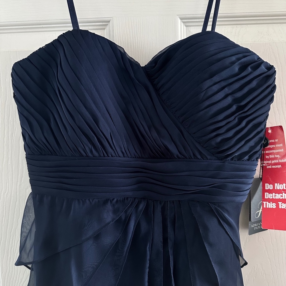 Adrianna Papell Strapless Draped Flutter Cocktail Dress Navy Blue Size 8 - Picture 3 of 11